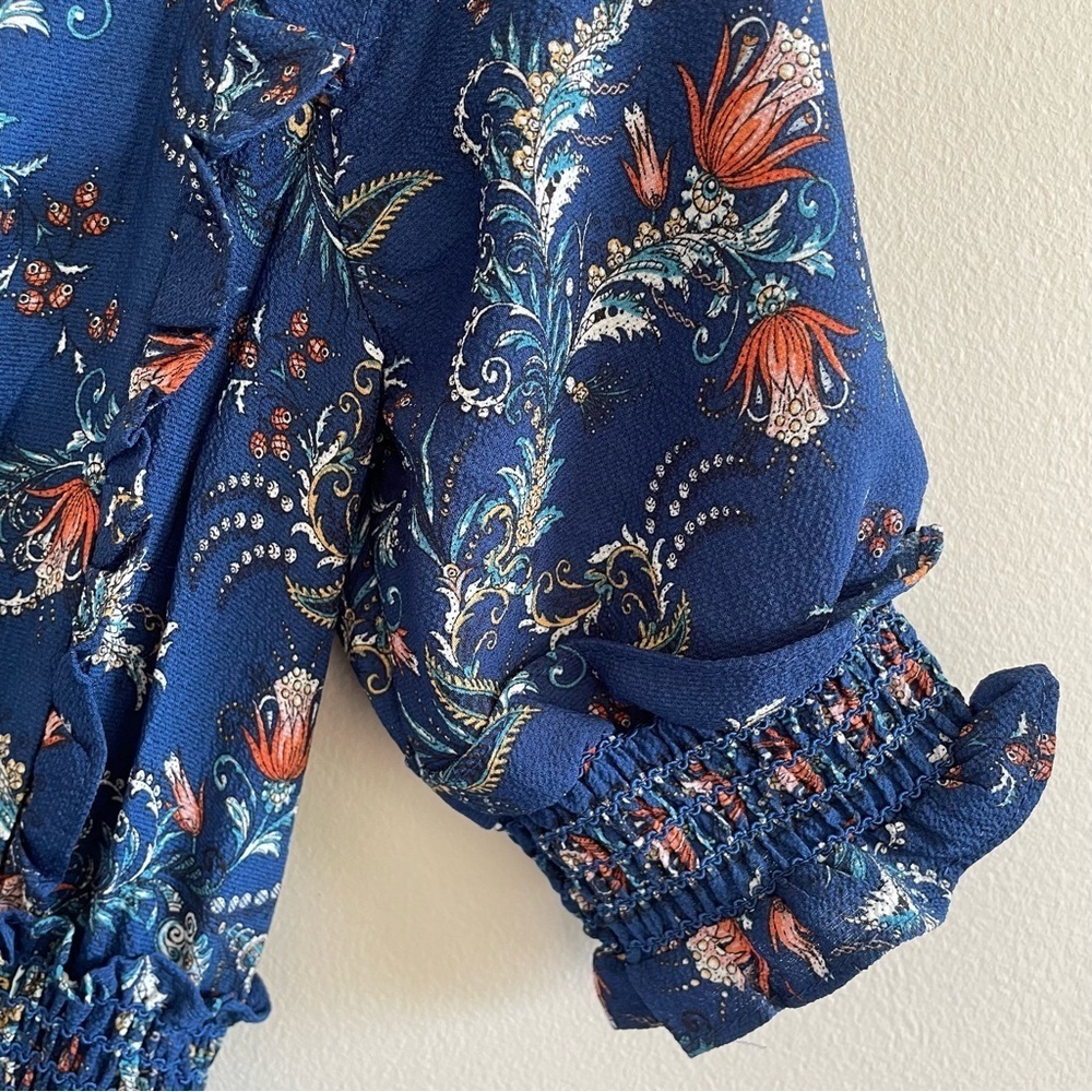 Floral Print Tiered Ruffle Maxi Dress Blue Size XS Prairie Cottagecore - Picture 5 of 10